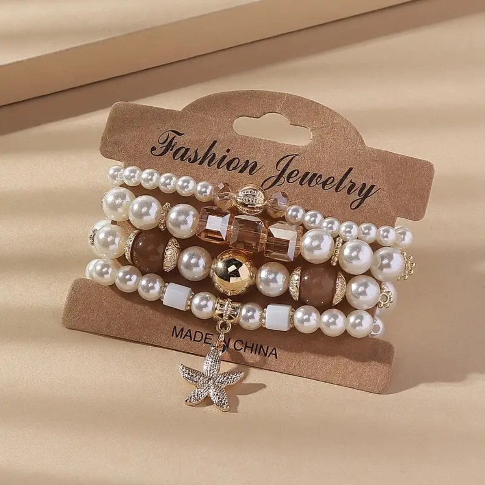 Chic White Pearl & Crystal Stretch Bracelets Nautical Beachy Vacation Jewelry - Picture 5 of 9